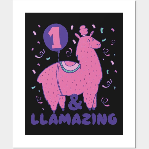 Llamazing 1st Birthday 1 Year Old Llama Girls Kids Gift product Wall Art by theodoros20